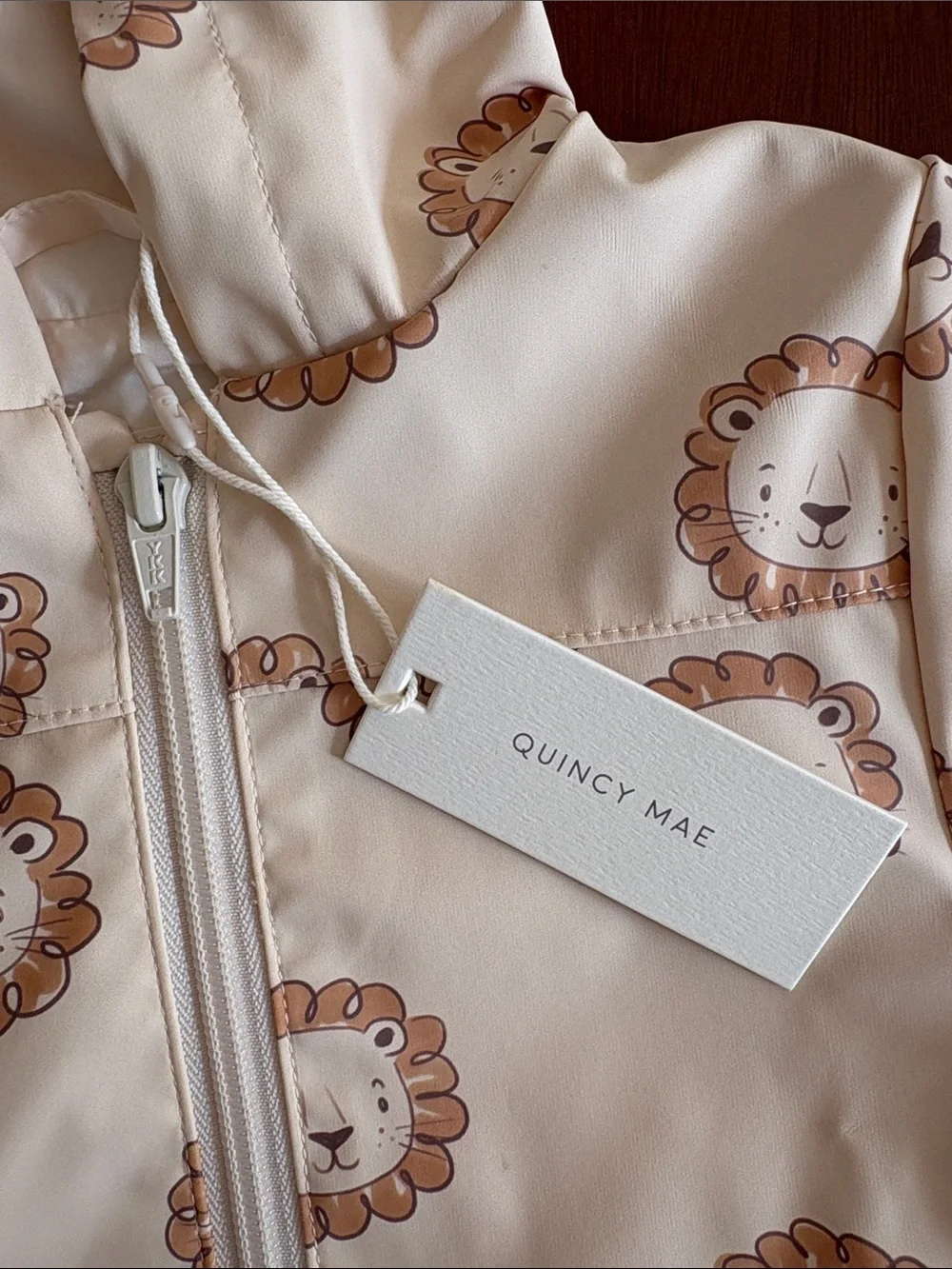 Quincy Mae Cream Hooded Lion-Print Rain Jacket 6-12m